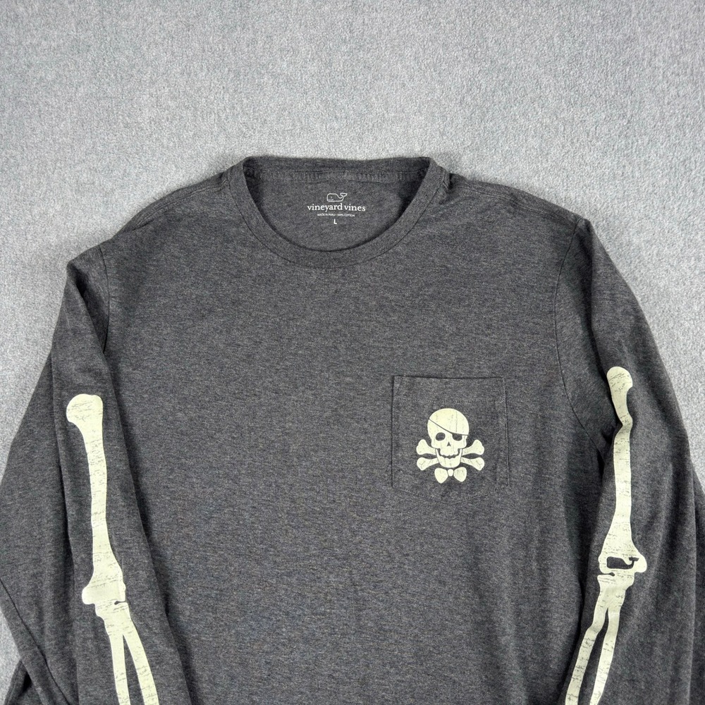 Vineyard Vines Men's Shirt‎ L Gray Skull Bones Long Sleeve 100% Cotton